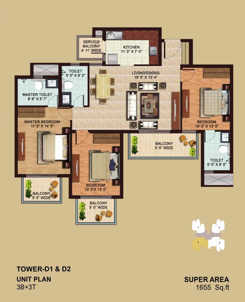 Zen Residences 3 BHK floor plan